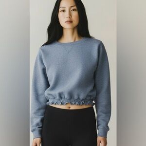 Michael Kors Sweatshirt, cropped, heather blue, ruffle bottom, sz Small